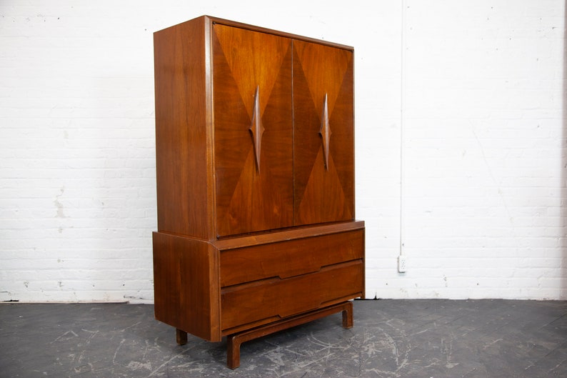 Vintage MCM tall walnut sculptural brutalist style wardrobe by ACME furniture Free delivery only in NYC and Hudson Valley areas image 2