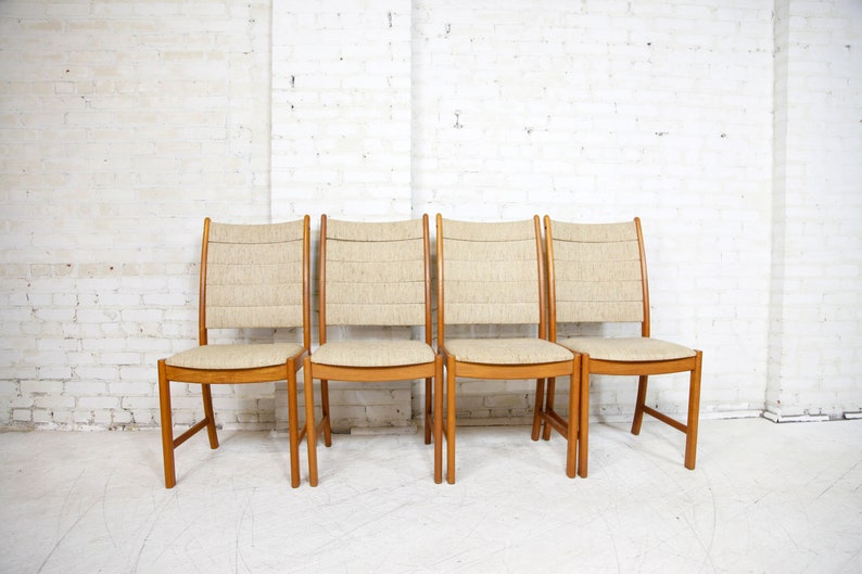 Vintage MCM set of 8 tall back Scandinavian teak chairs by Happy Viking Free delivery only in NYC and Hudson Valley areas image 2