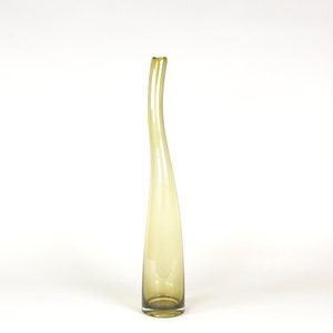 Vintage handmade green tall fluid shape vase Art Glass image 1