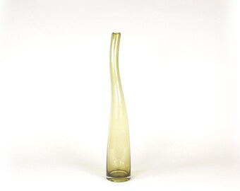 Vintage handmade green tall fluid shape vase | Art Glass