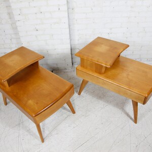 Vintage MCM pair of Heywood Wakefield step end tables / nightstands w/ drawer Free delivery only in NYC and Hudson Valley areas image 4