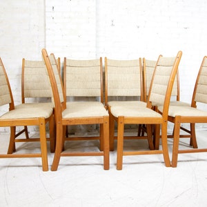 Vintage MCM set of 8 tall back Scandinavian teak chairs by Happy Viking Free delivery only in NYC and Hudson Valley areas image 1