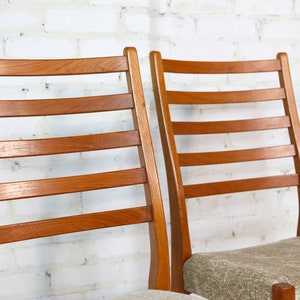 Vintage mcm pair of tall back / ladder back teak dining chairs with new upholstery Free delivery in NYC and Hudson Valley ares image 5