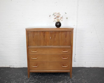 Vintage MCM Maple Wood Drawer Tallboy Dresser by Broyhill