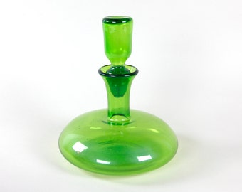 Vintage mcm green handmade decanter | Art Glass