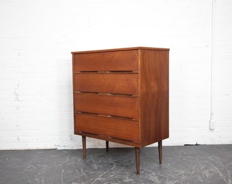 Vintage MCM walnut 4 drawer tallboy high top dresser | Free delivery only in NYC and Hudson Valley areas