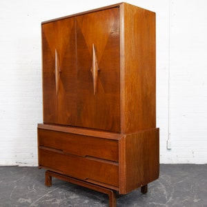 Vintage MCM tall walnut sculptural brutalist style wardrobe by ACME furniture Free delivery only in NYC and Hudson Valley areas image 1