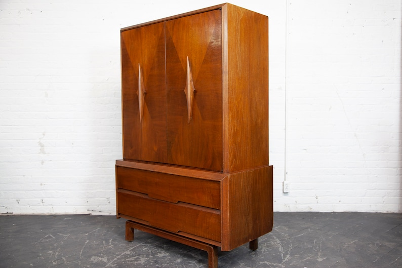 Vintage MCM tall walnut sculptural brutalist style wardrobe by ACME furniture Free delivery only in NYC and Hudson Valley areas image 1