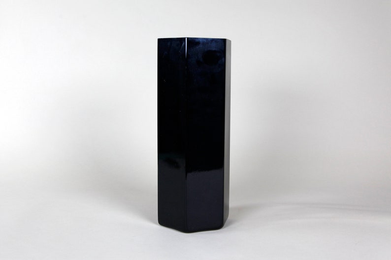 Vintage mcm black hexagon tall ceramic vase made in Japan Studio Nova image 1