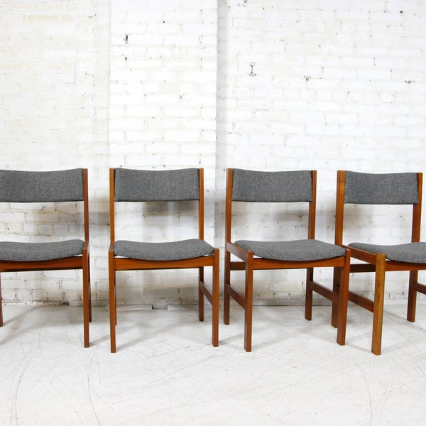 Vintage MCM set of 4 teak dining chairs w/ new upholstery by Sunn furniture Thailand | Free delivery only in NYC and Hudson Valley areas