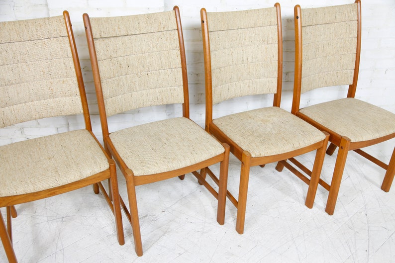 Vintage MCM set of 8 tall back Scandinavian teak chairs by Happy Viking Free delivery only in NYC and Hudson Valley areas image 9