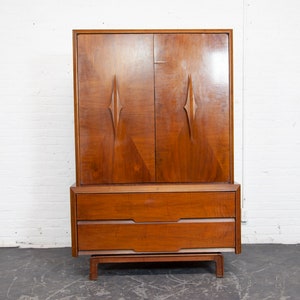 Vintage MCM tall walnut sculptural brutalist style wardrobe by ACME furniture Free delivery only in NYC and Hudson Valley areas image 10