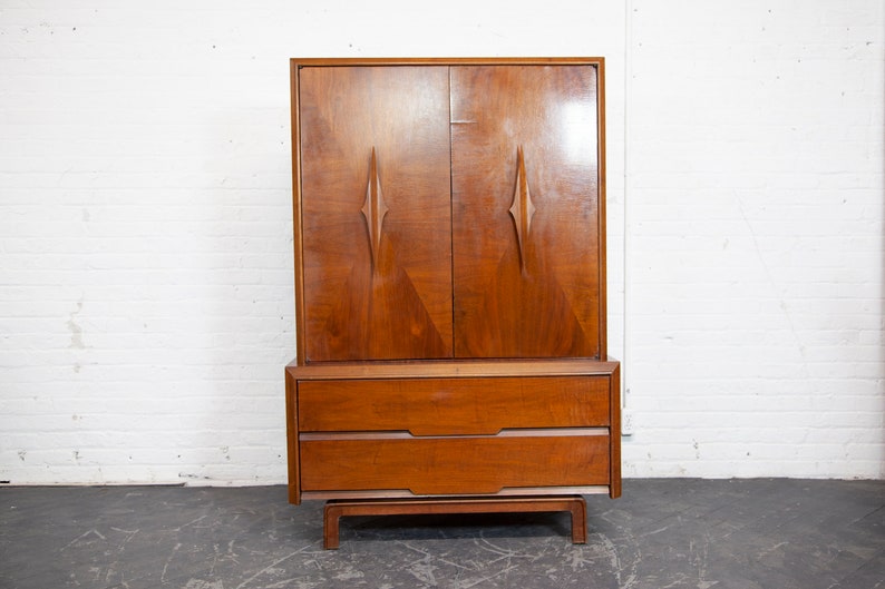 Vintage MCM tall walnut sculptural brutalist style wardrobe by ACME furniture Free delivery only in NYC and Hudson Valley areas image 10