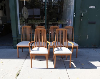 Vintage MCM 80's Scandinavian set of 6 beech wood dining chairs by A.Sebau | Free delivery only in NYC and Hudson Valley areas