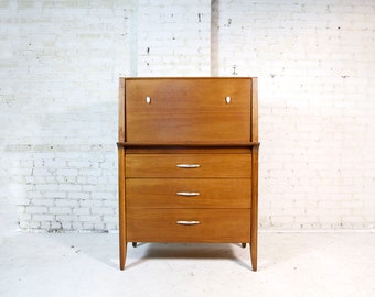 Vintage MCM tallboy hightop 9 dresser dresser by John Van Koert for Drexel "Profile" | Free delivery in NYC and Hudson Valley areas