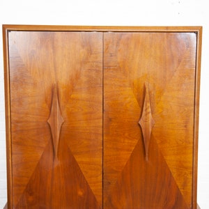 Vintage MCM tall walnut sculptural brutalist style wardrobe by ACME furniture Free delivery only in NYC and Hudson Valley areas image 9