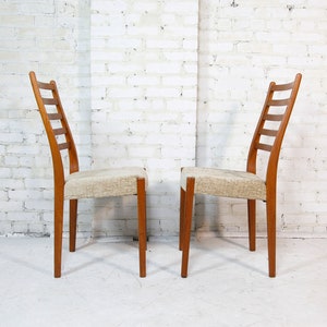 Vintage mcm pair of tall back / ladder back teak dining chairs with new upholstery Free delivery in NYC and Hudson Valley ares image 4