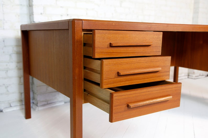 Vintage Mcm Teak Large Executive Desk With Extra Storage at Etsy