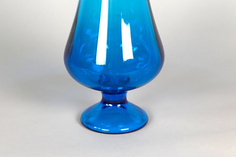 vintage mcm tall blue fluid shape vase art glass image 2