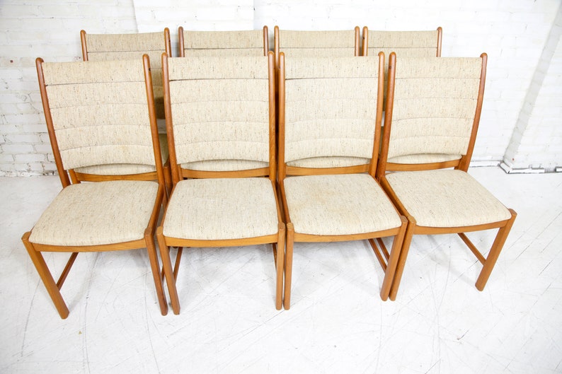 Vintage MCM set of 8 tall back Scandinavian teak chairs by Happy Viking Free delivery only in NYC and Hudson Valley areas image 6