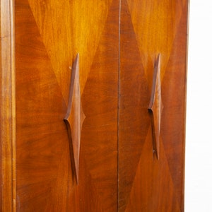 Vintage MCM tall walnut sculptural brutalist style wardrobe by ACME furniture Free delivery only in NYC and Hudson Valley areas image 6