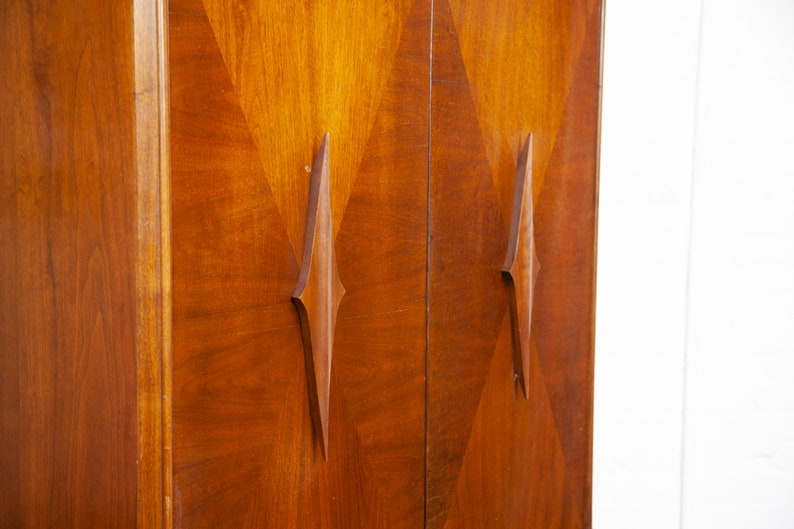 Vintage MCM tall walnut sculptural brutalist style wardrobe by ACME furniture Free delivery only in NYC and Hudson Valley areas image 6