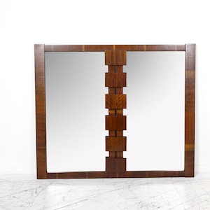 Vintage mcm brutalist style wood framed wall hanging 2 panes mirror | Free delivery in NYC and Hudson