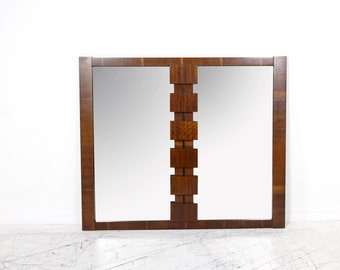 Vintage mcm brutalist style wood framed wall hanging 2 panes mirror | Free delivery in NYC and Hudson