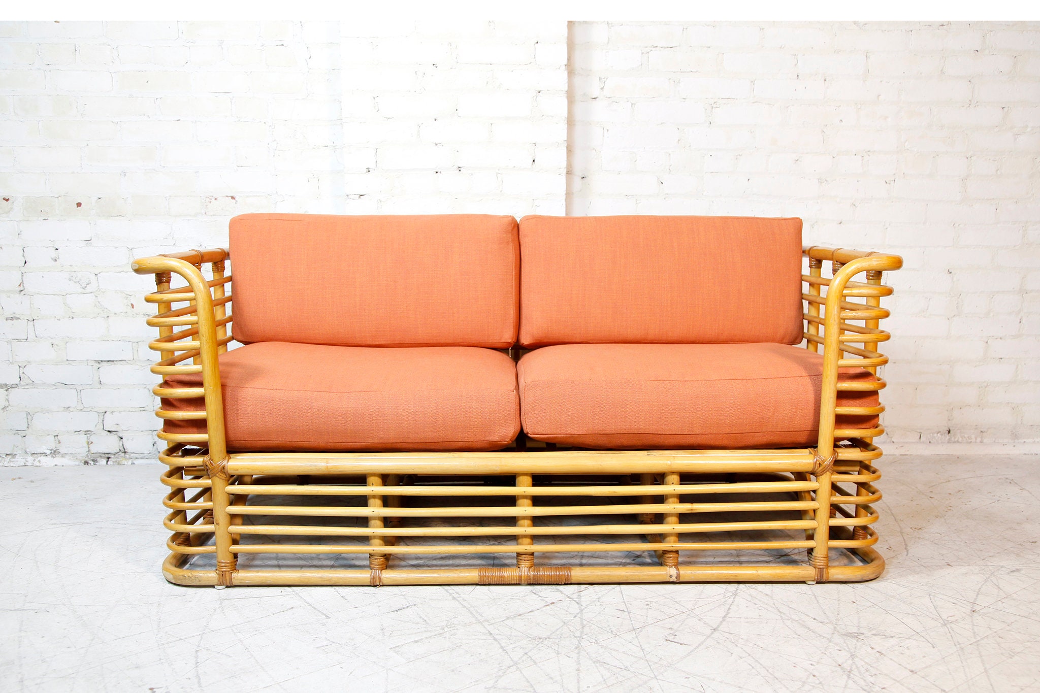 Buy Vintage Mid-century Modern Rattan Loveseat Sofa With Burnt Online in  India - Etsy