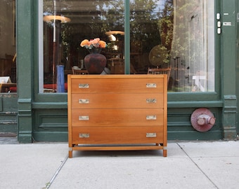 Vintage MCM 60's 4 drawer walnut bachelor chest by Hickory Manufacturing Co N1 | Free delivery in NYC and Hudson Valley areas