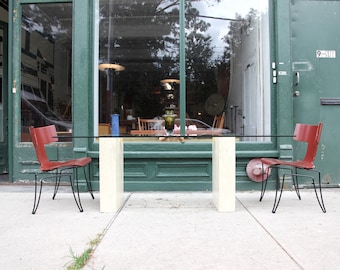 Vintage MCM 70's Italian travertine and glass dining table | Free delivery in NYC and Hudson Valley areas