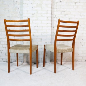 Vintage mcm pair of tall back / ladder back teak dining chairs with new upholstery Free delivery in NYC and Hudson Valley ares image 2