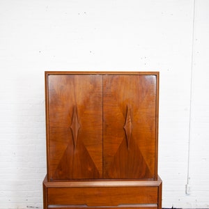 Vintage MCM tall walnut sculptural brutalist style wardrobe by ACME furniture Free delivery only in NYC and Hudson Valley areas image 7