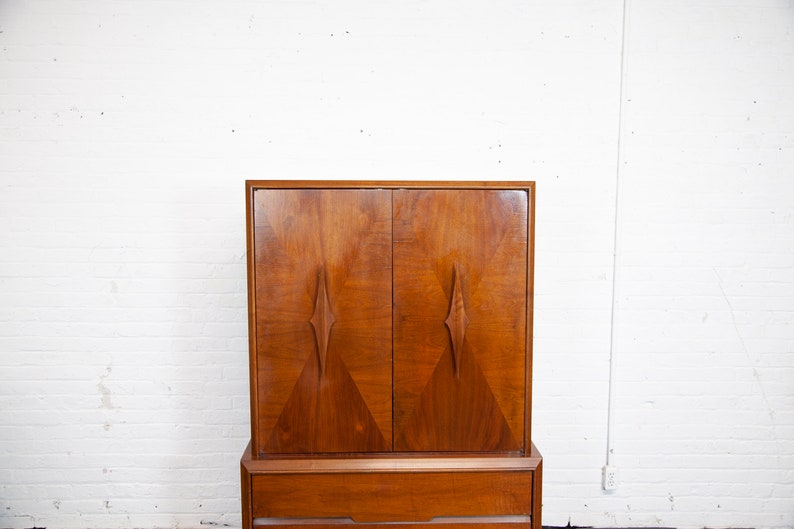 Vintage MCM tall walnut sculptural brutalist style wardrobe by ACME furniture Free delivery only in NYC and Hudson Valley areas image 7