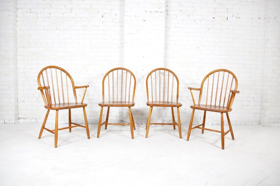 Vintage Set Of 4 Danish Teak Windsor Chairs By Erik Ole Etsy