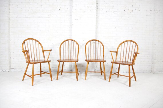 Vintage Set Of 4 Danish Teak Windsor Chairs By Erik Ole Etsy