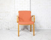 Vintage mcm oak bentwood armchair w fabric upholstery accent chair by Knoll Free delivery in NYC and Hudson Valley areas