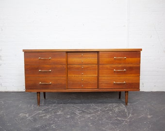 Vintage MCM walnut 9 drawer dresser with formica top | Free delivery only in NYC and Hudson Valley areas