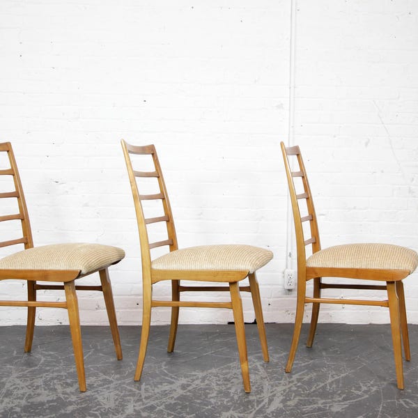 Vintage MCM set of 3 tall ladder back dining chairs by Fabeo West Germany | Free delivery only in NYC and Hudson Valley areas