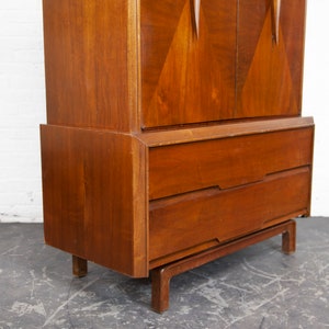 Vintage MCM tall walnut sculptural brutalist style wardrobe by ACME furniture Free delivery only in NYC and Hudson Valley areas image 3