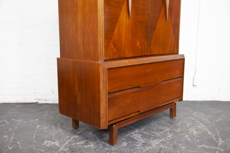 Vintage MCM tall walnut sculptural brutalist style wardrobe by ACME furniture Free delivery only in NYC and Hudson Valley areas image 3