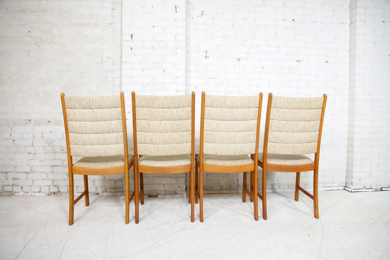 Vintage MCM set of 8 tall back Scandinavian teak chairs by Happy Viking Free delivery only in NYC and Hudson Valley areas image 8