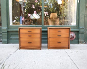 Vintage 80's teak and rosewood nightstands / end tables | Free delivery in NYC and Hudson Valley areas
