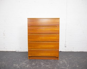 Vintage MCM Scandinavian teak 5 drawer tallboy high top dresser | Free delivery only in NYC and Hudson Valley areas