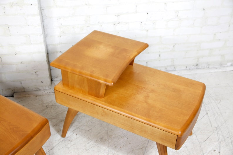 Vintage MCM pair of Heywood Wakefield step end tables / nightstands w/ drawer Free delivery only in NYC and Hudson Valley areas image 3