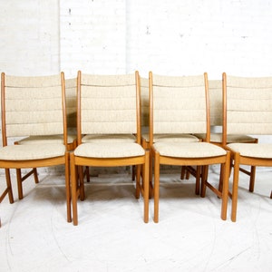 Vintage MCM set of 8 tall back Scandinavian teak chairs by Happy Viking Free delivery only in NYC and Hudson Valley areas image 3