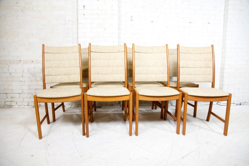 Vintage MCM set of 8 tall back Scandinavian teak chairs by Happy Viking Free delivery only in NYC and Hudson Valley areas image 3