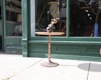 Vintage MCM cast iron base and solid white oak round cafe table by Ilmary Tapiovaara Caribe | Free delivery in NYC and Hudson Valley areas