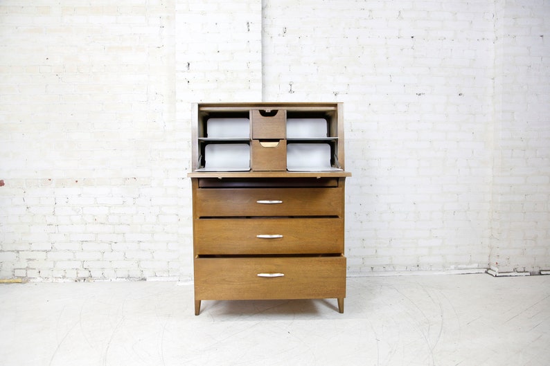 Vintage MCM 9 drawer tallboy dresser by Drexel Profile line Free deliver in NYC and Hudson Valley areas image 2