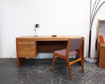 Vintage MCM Scandinavian 80's teak executive desk w/ file cabinet by D Scan | Free delivery only in NYC and Hudson Valley areas